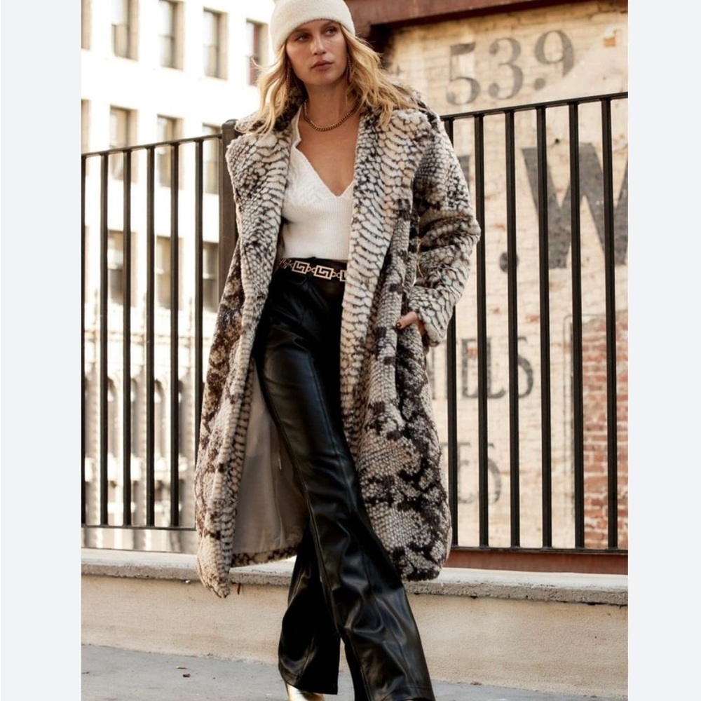 12th Tribe Vivienne Grey Snake Faux Fur Jacket